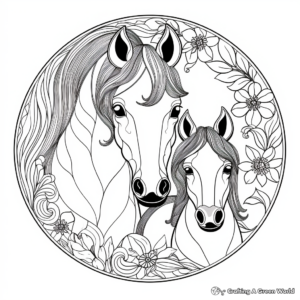 Charming Mare and Foal Mandala Coloring Pages 2