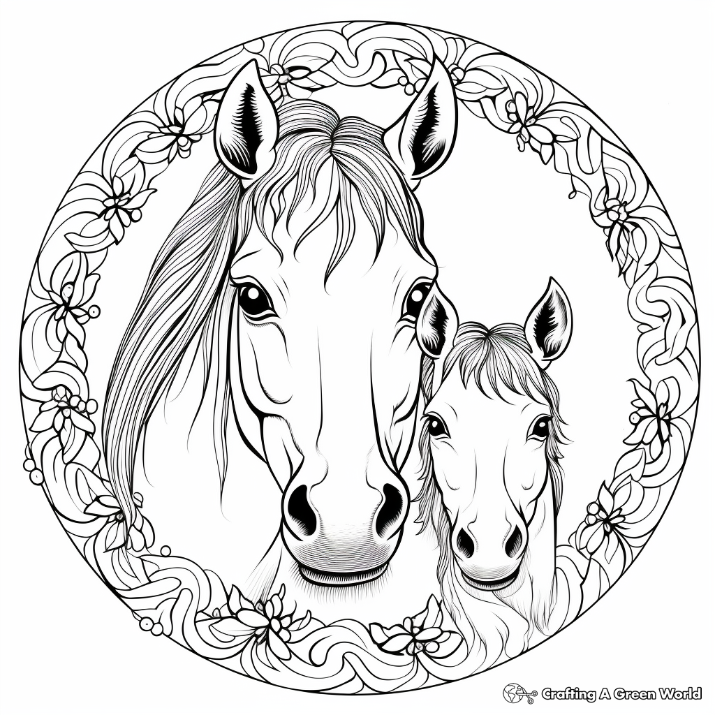 Charming Mare and Foal Mandala Coloring Pages 3