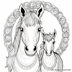 Charming Mare and Foal Mandala Coloring Pages 4