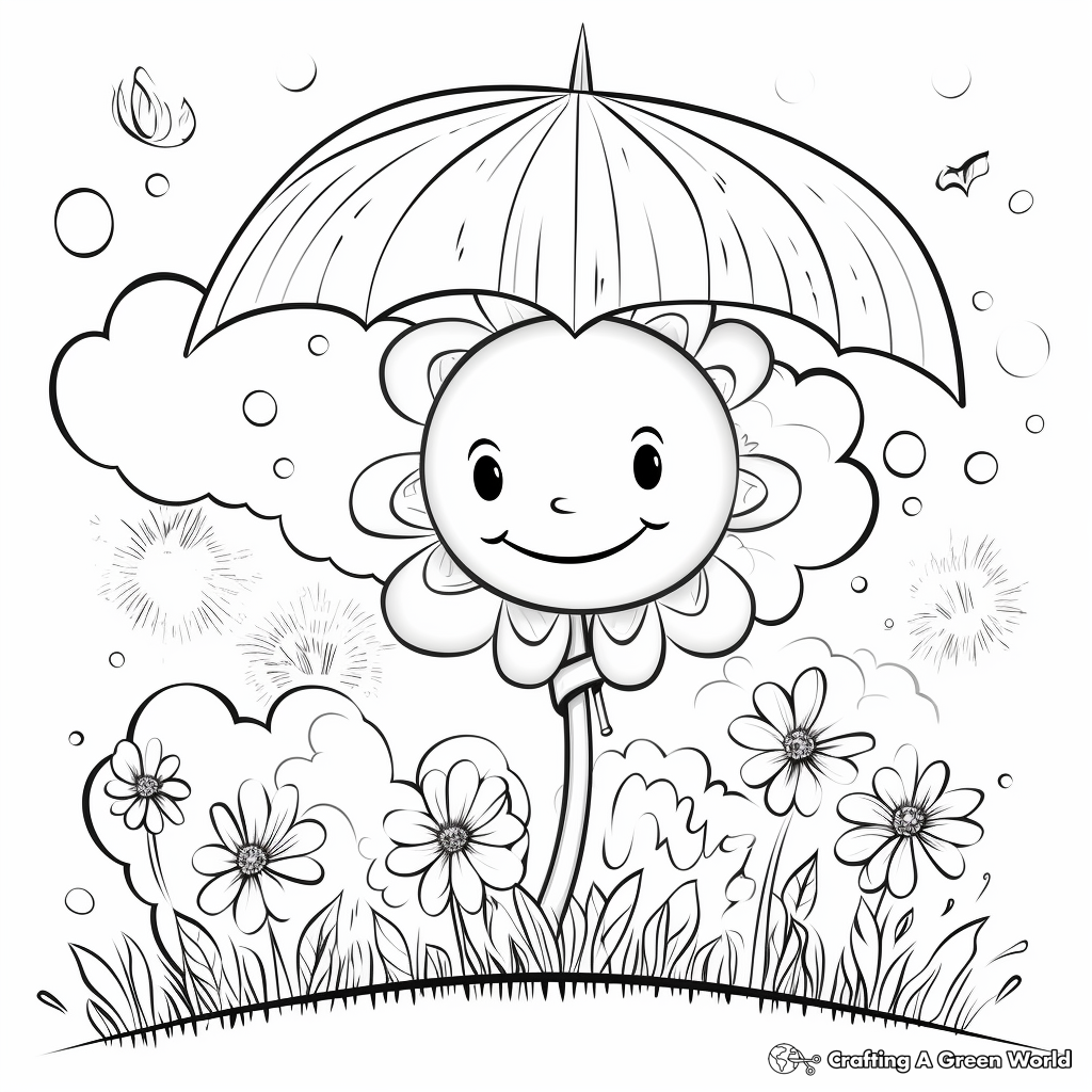 Cheerful Rainy Day Hello Spring Coloring Pages 2