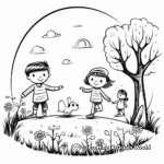 Children Playing in Spring Park Coloring Pages 1