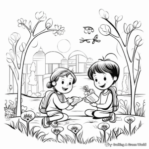 Children Playing in Spring Park Coloring Pages 3