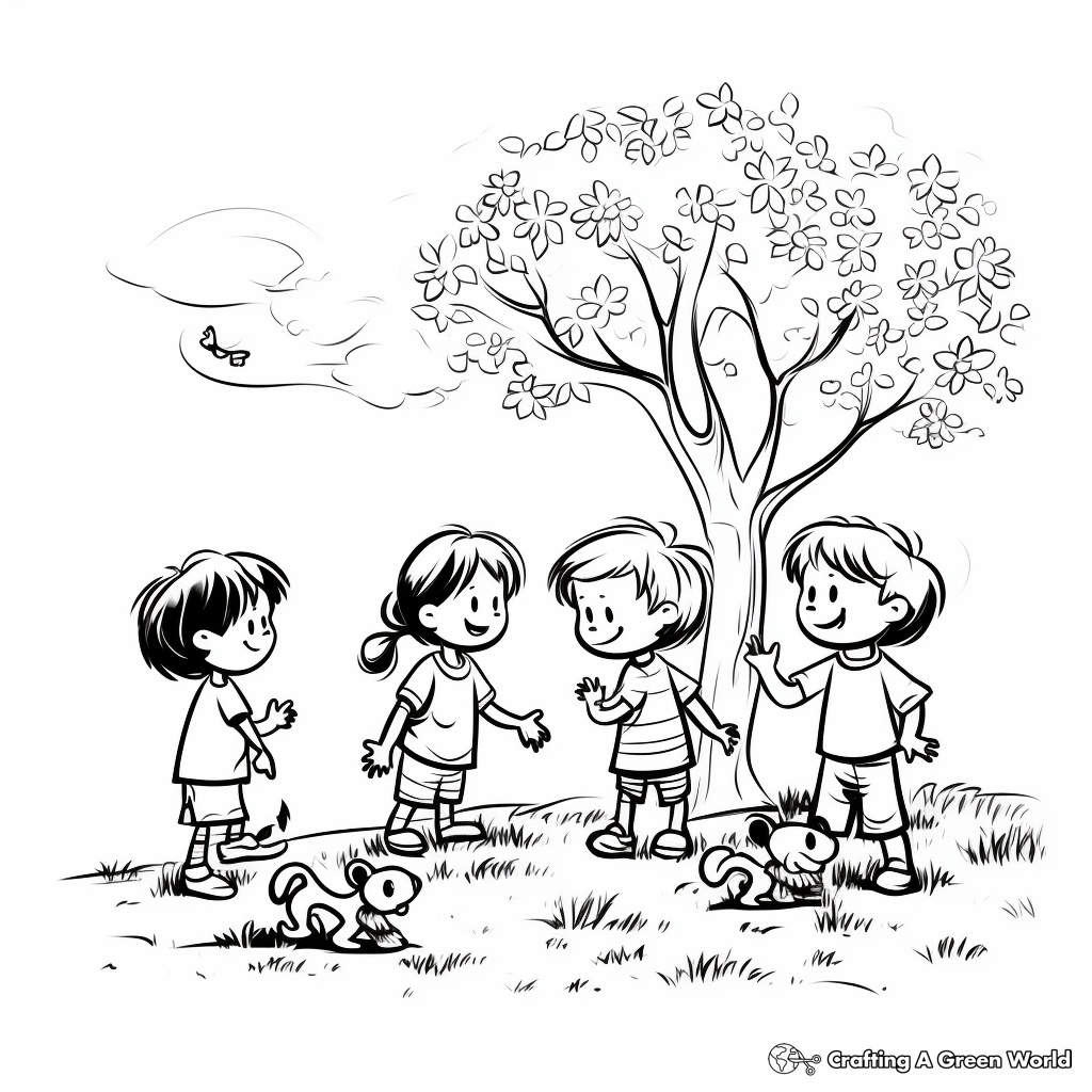 Children Playing in Spring Park Coloring Pages 4