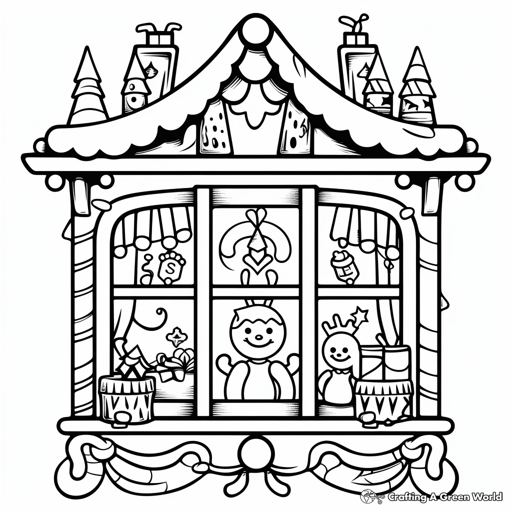 Christmas Decorated Window Coloring Sheets 1