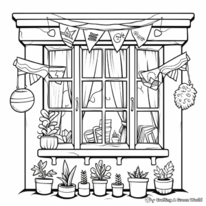 Christmas Decorated Window Coloring Sheets 2
