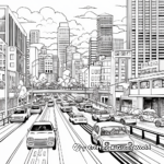 City During Rush Hour: Traffic-Scene Coloring Pages 1