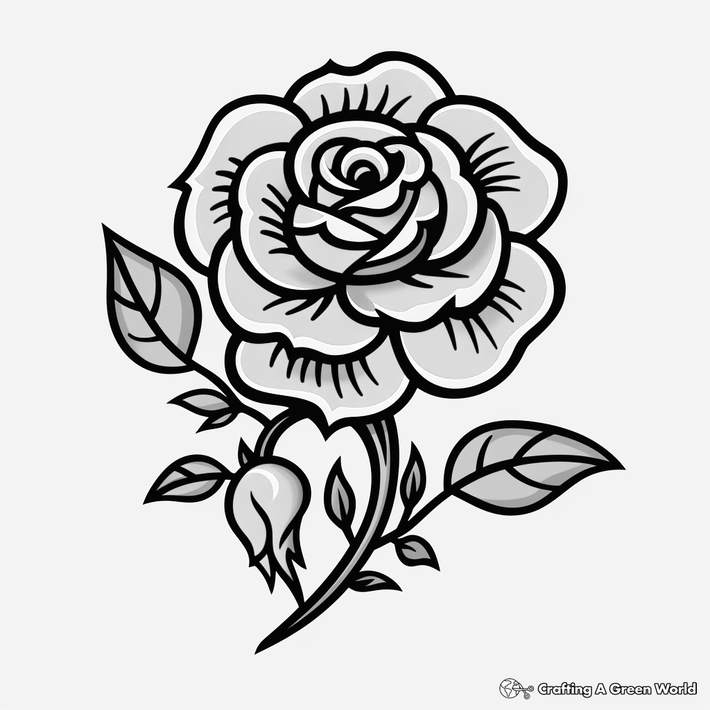 Classic Pink Rose Coloring Pages 1
