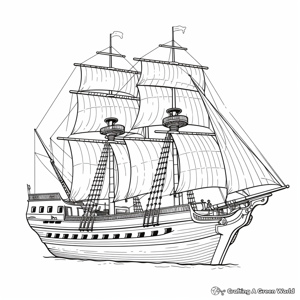 Classic Wooden Pirate Ship Coloring Pages 2