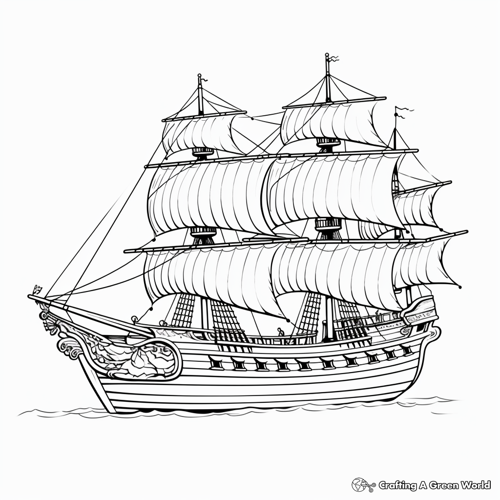 Classic Wooden Pirate Ship Coloring Pages 3
