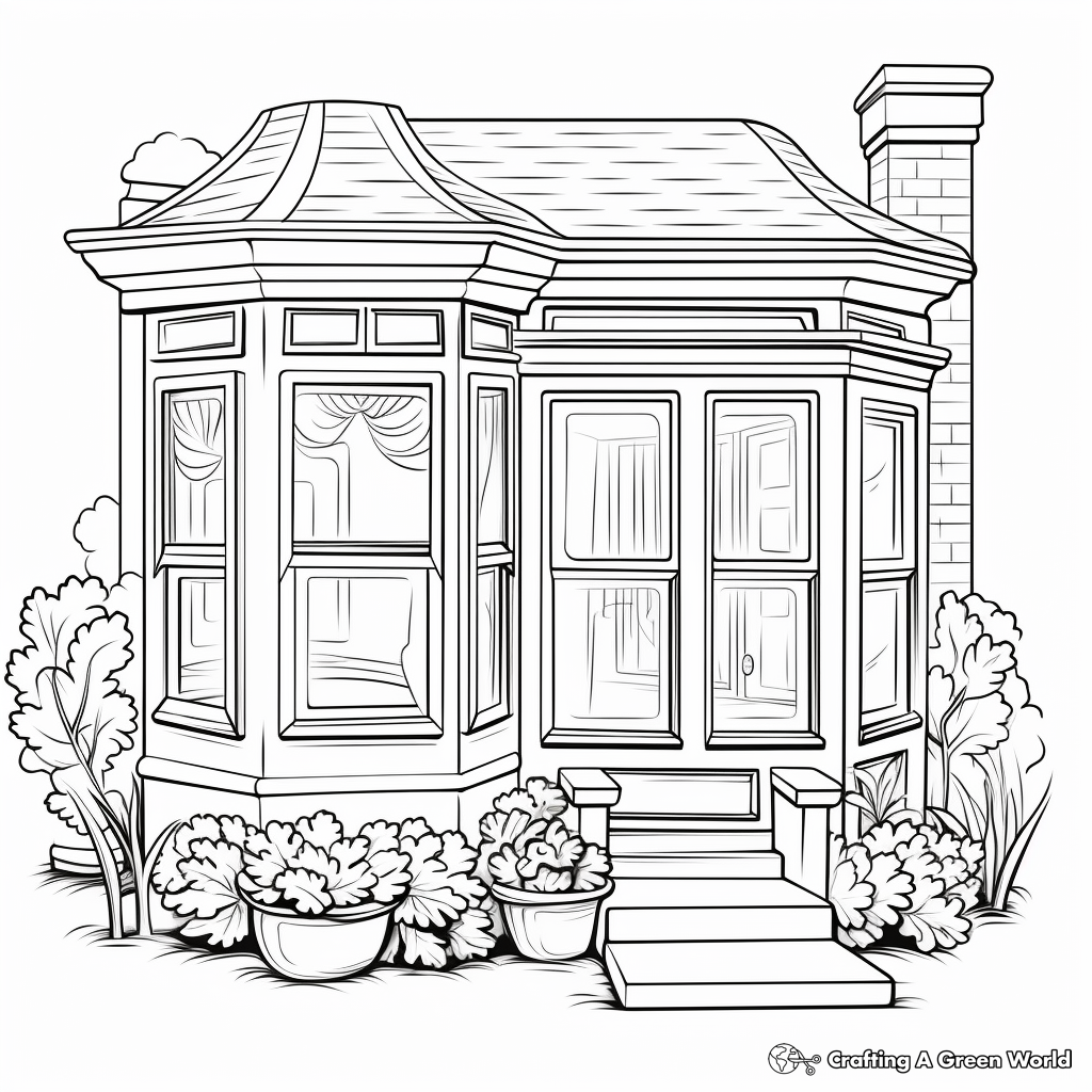 Detailed Bay Window Coloring Pages for Adults 3