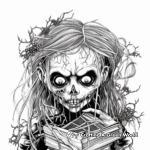 Detailed Female Zombie Coloring Pages for Adults 1