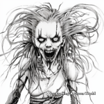 Detailed Female Zombie Coloring Pages for Adults 3