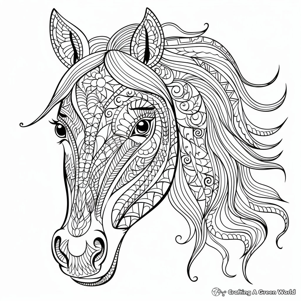 Detailed Horse Head Mandala Coloring Pages for Adults 1