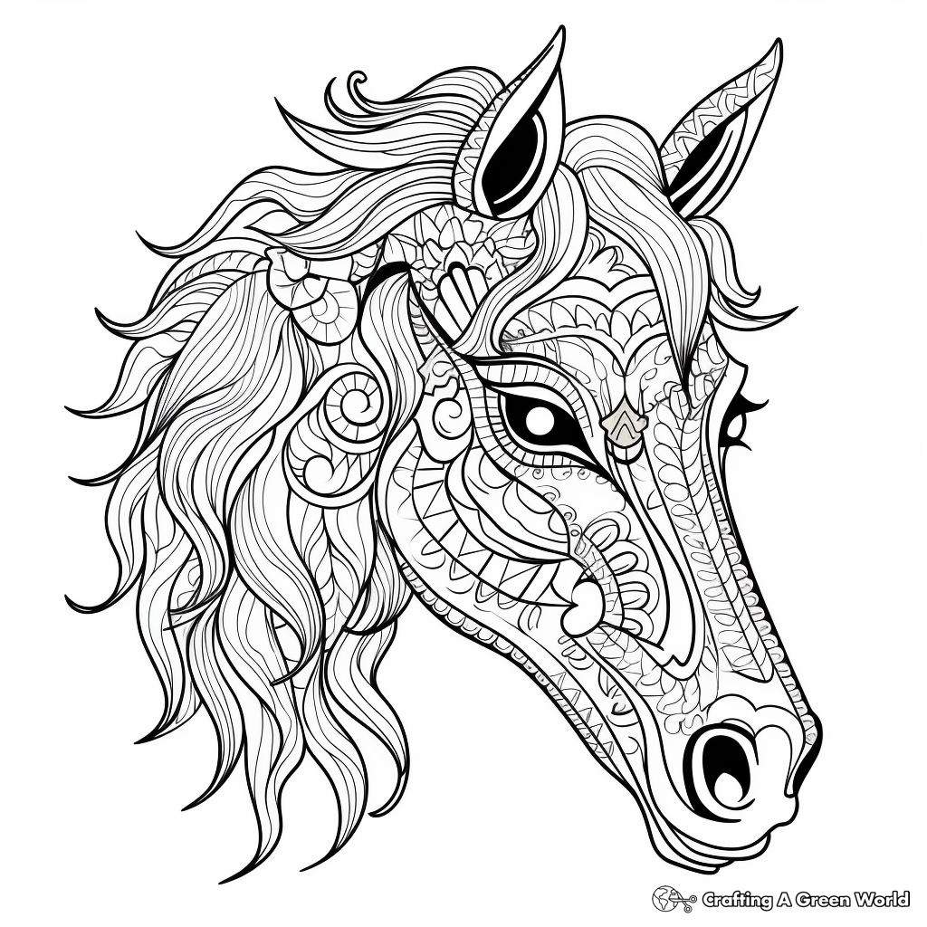 Detailed Horse Head Mandala Coloring Pages for Adults 3