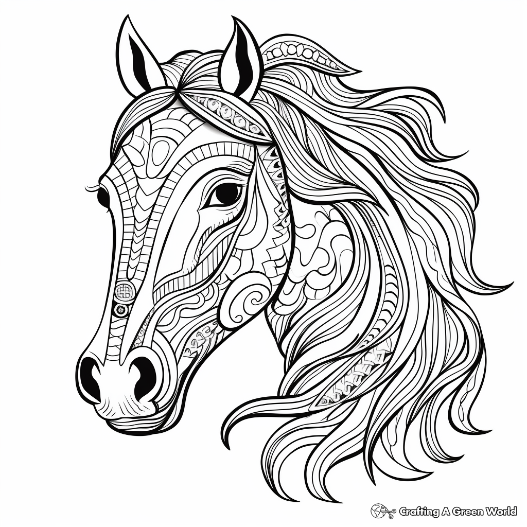 Detailed Horse Head Mandala Coloring Pages for Adults 4