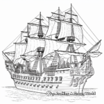 Detailed Pirate Frigate Coloring Pages for Adults 1