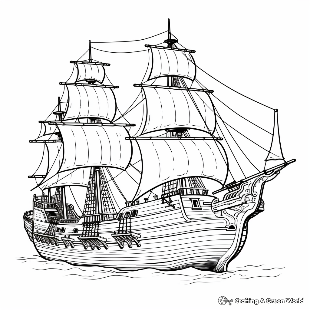 Detailed Pirate Frigate Coloring Pages for Adults 2