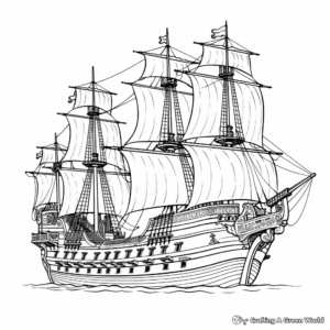 Detailed Pirate Frigate Coloring Pages for Adults 4