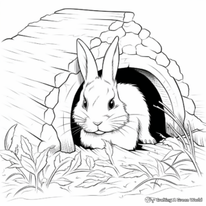 Detailed Rabbit Burrow Coloring Pages for Adults 1