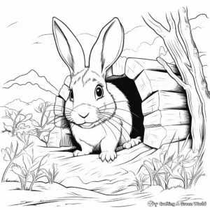 Detailed Rabbit Burrow Coloring Pages for Adults 2
