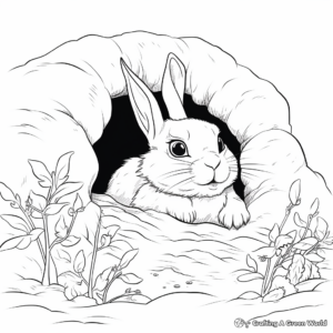 Detailed Rabbit Burrow Coloring Pages for Adults 3