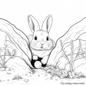 Detailed Rabbit Burrow Coloring Pages for Adults 4