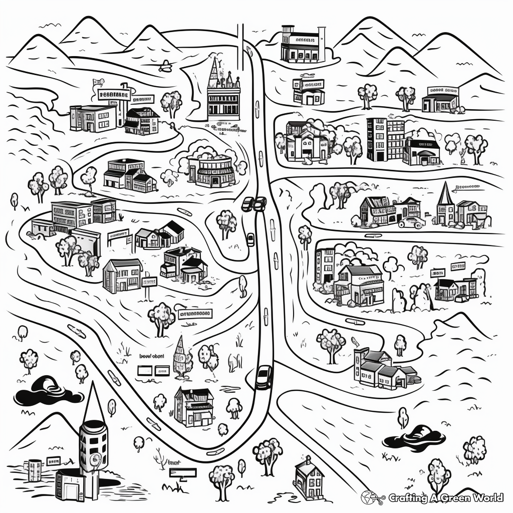Detailed Road Map Coloring Pages 2