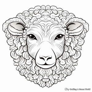 Detailed Sheep Head Coloring Pages for Adults 1