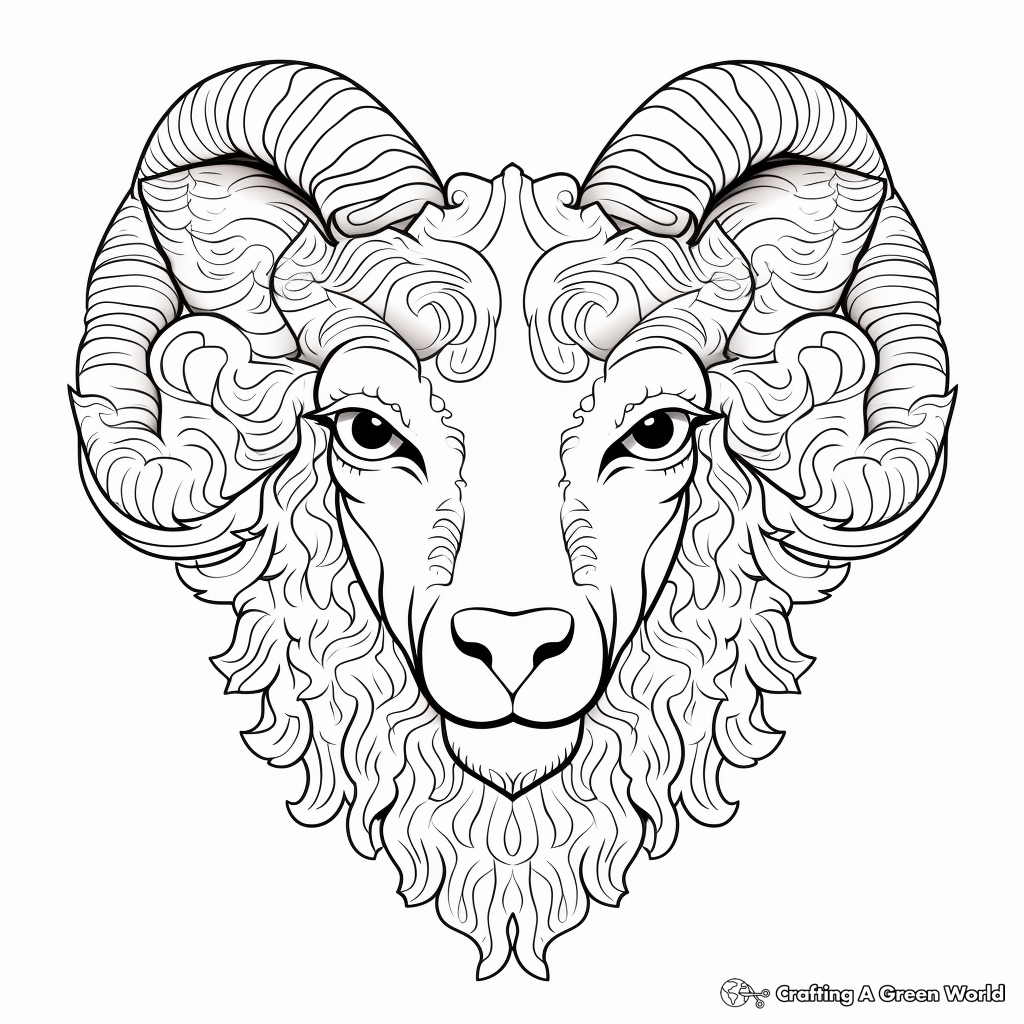 Detailed Sheep Head Coloring Pages for Adults 2