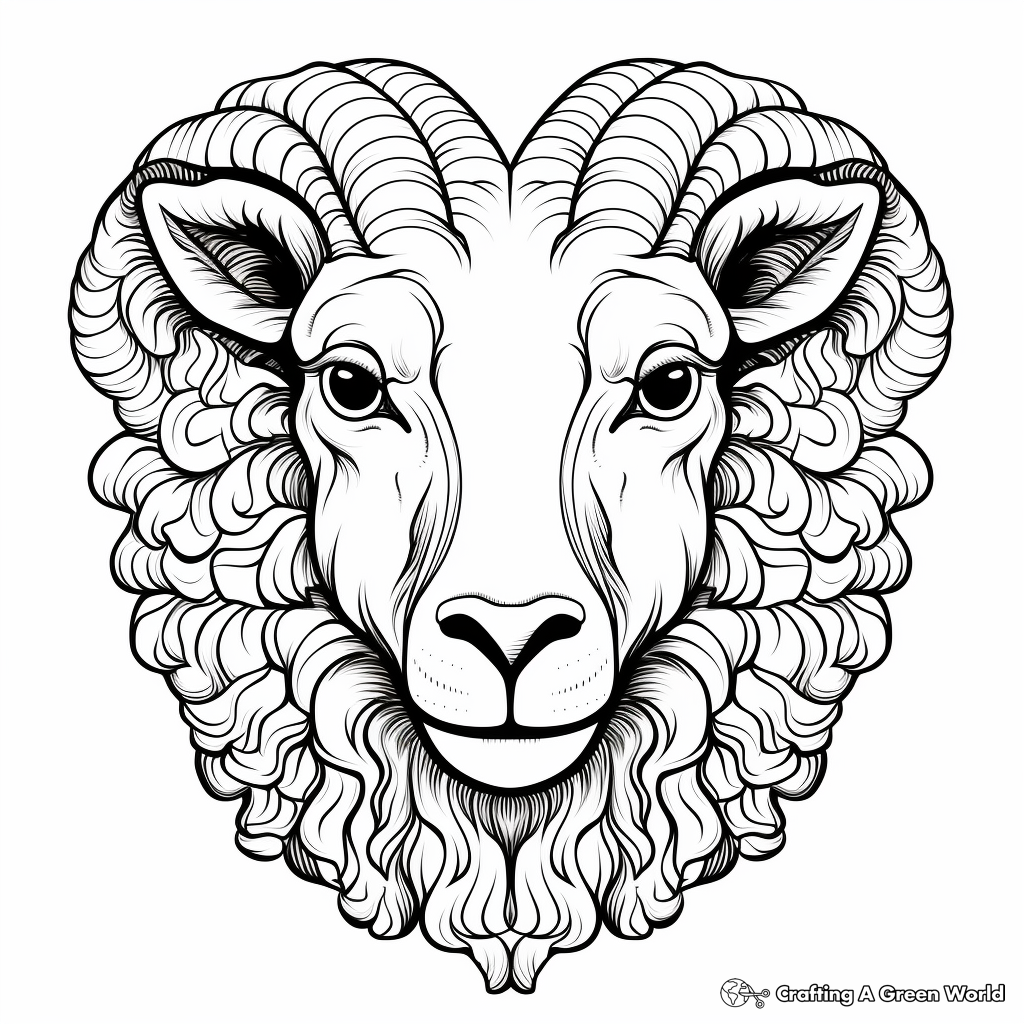 Detailed Sheep Head Coloring Pages for Adults 3