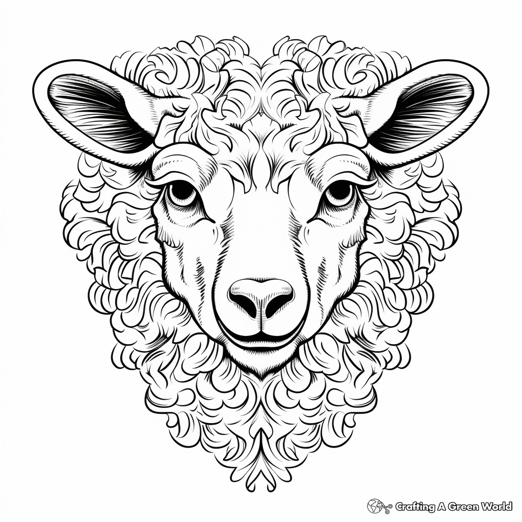 Detailed Sheep Head Coloring Pages for Adults 4