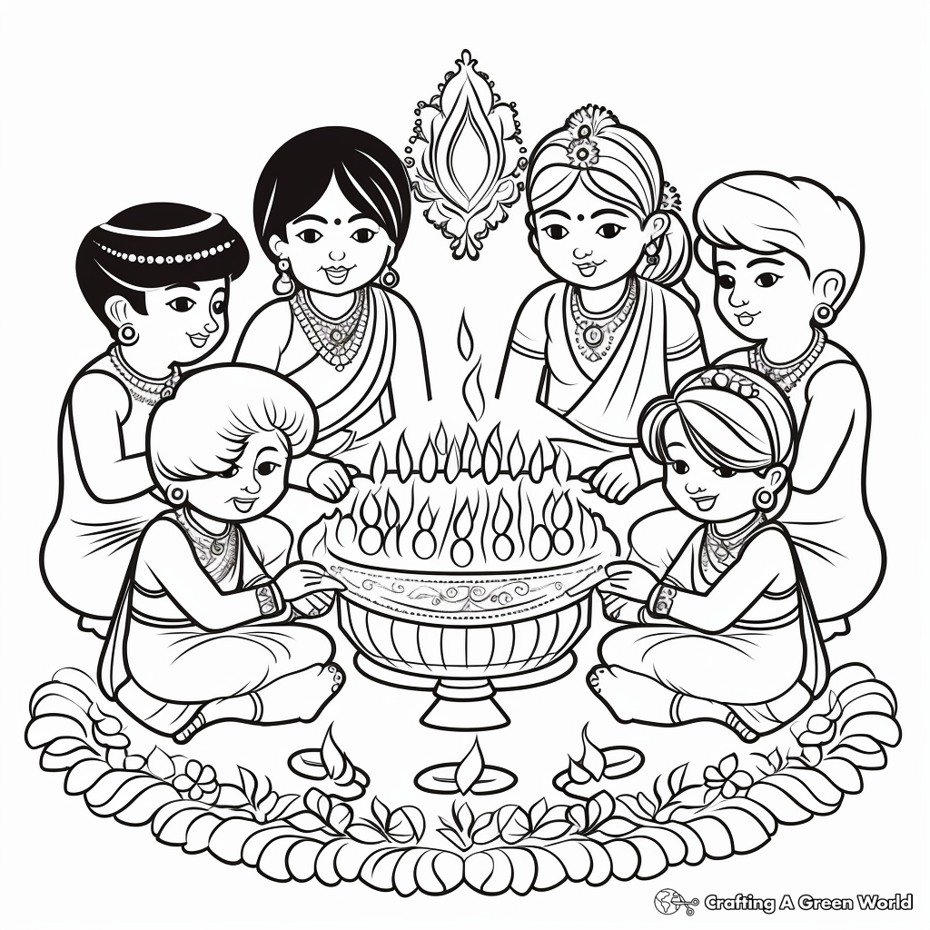 Diwali Cultural Symbols Coloring Pages 3