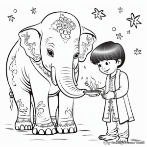 Diwali Themed Elephant Coloring Pages 1