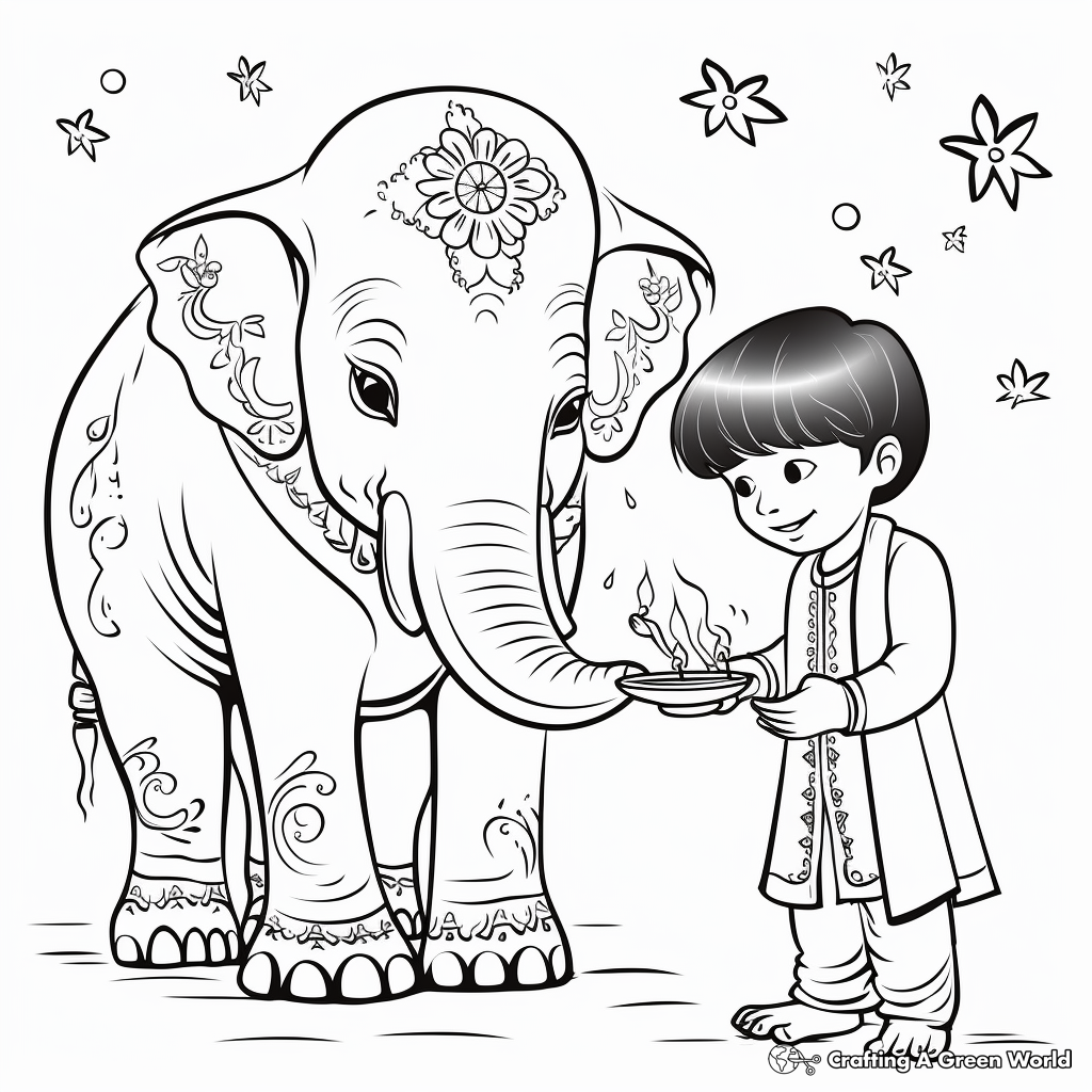 Diwali Themed Elephant Coloring Pages 1