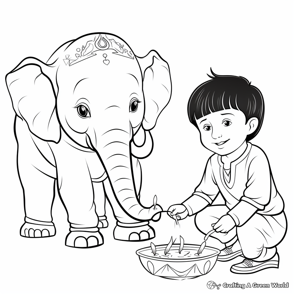 Diwali Themed Elephant Coloring Pages 4