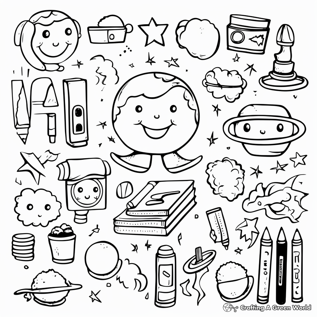 Educational School Supplies Clip Art Coloring Pages 3