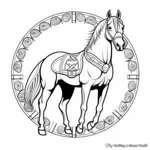 Elegant Dressage Horse Mandala Coloring Pages 1