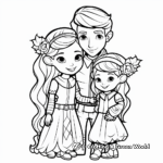 Elf Family Coloring Page: Father, Mother, and Elf Children 1