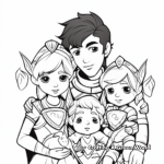 Elf Family Coloring Page: Father, Mother, and Elf Children 3