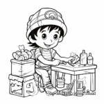 Elf Making Toys Coloring Page: Santa's Workshop Scene 1