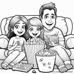 Family Movie Night Popcorn Coloring Pages 1