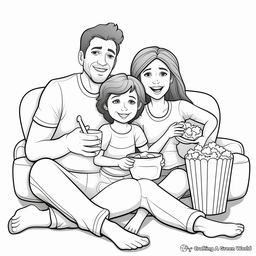 Family Movie Night Popcorn Coloring Pages 4