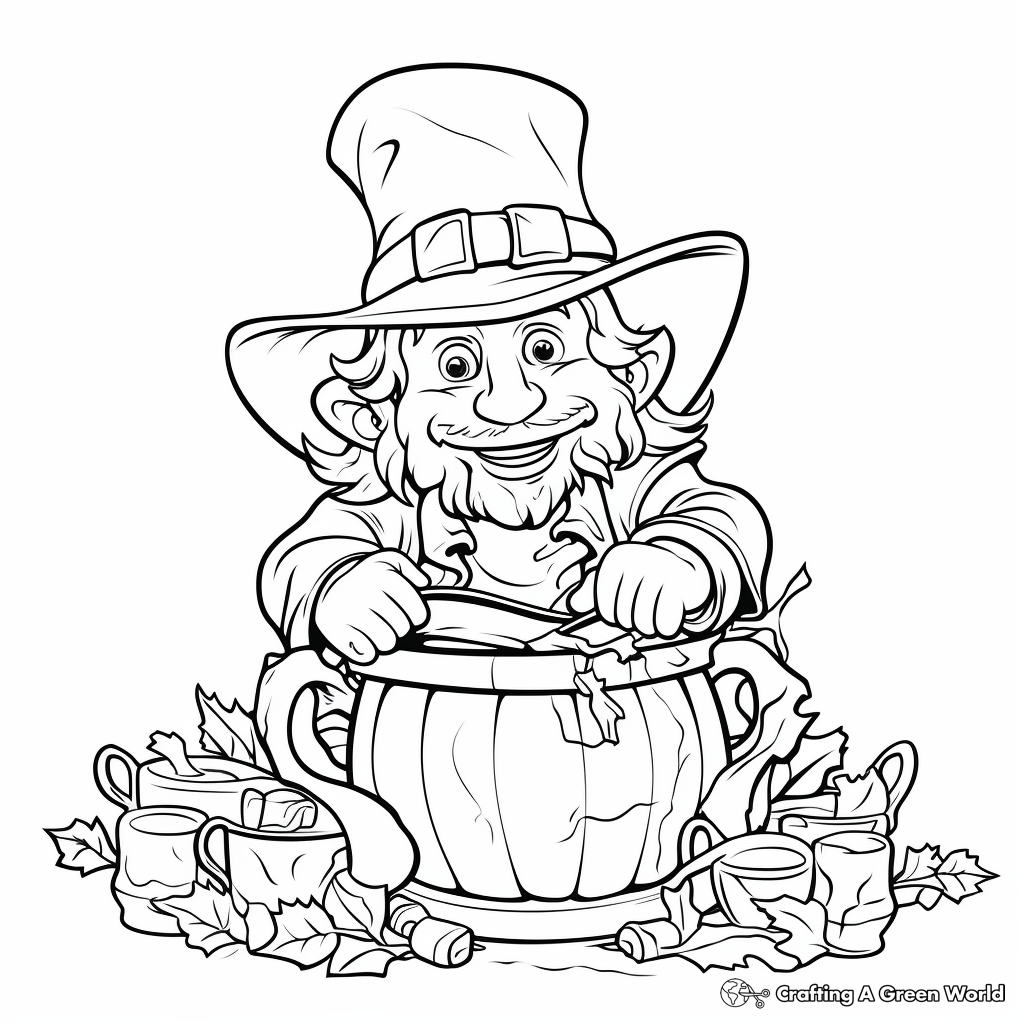Fantasy Leprechaun's Pot of Gold Coloring Pages 2