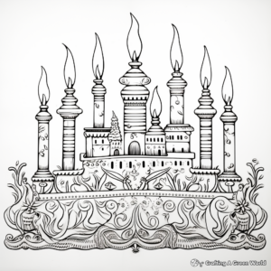 Filigree Menorah Coloring Pages for Adults 3