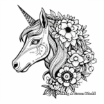 Floral Unicorn Head Coloring Pages 2