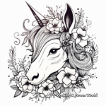 Floral Unicorn Head Coloring Pages 4