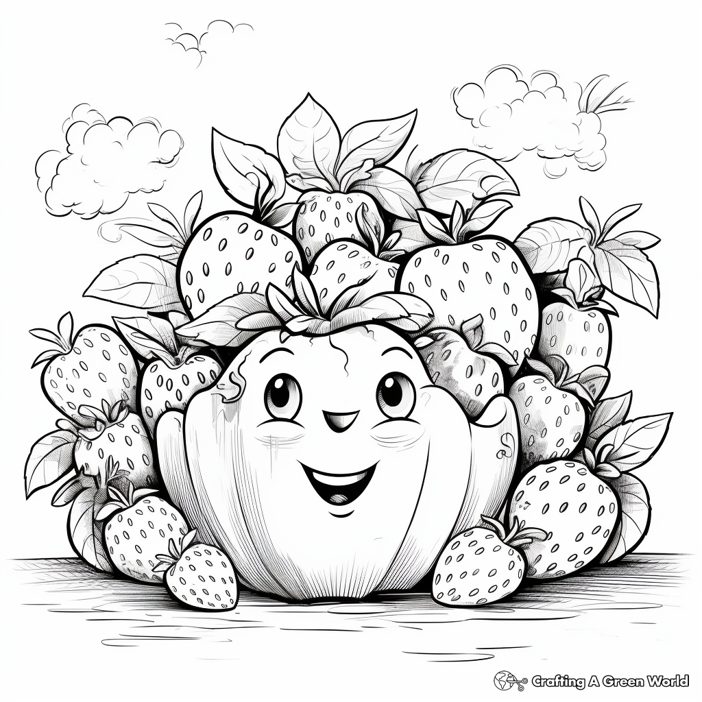 Fresh Spring Fruit: Strawberry Picking Coloring Pages 1