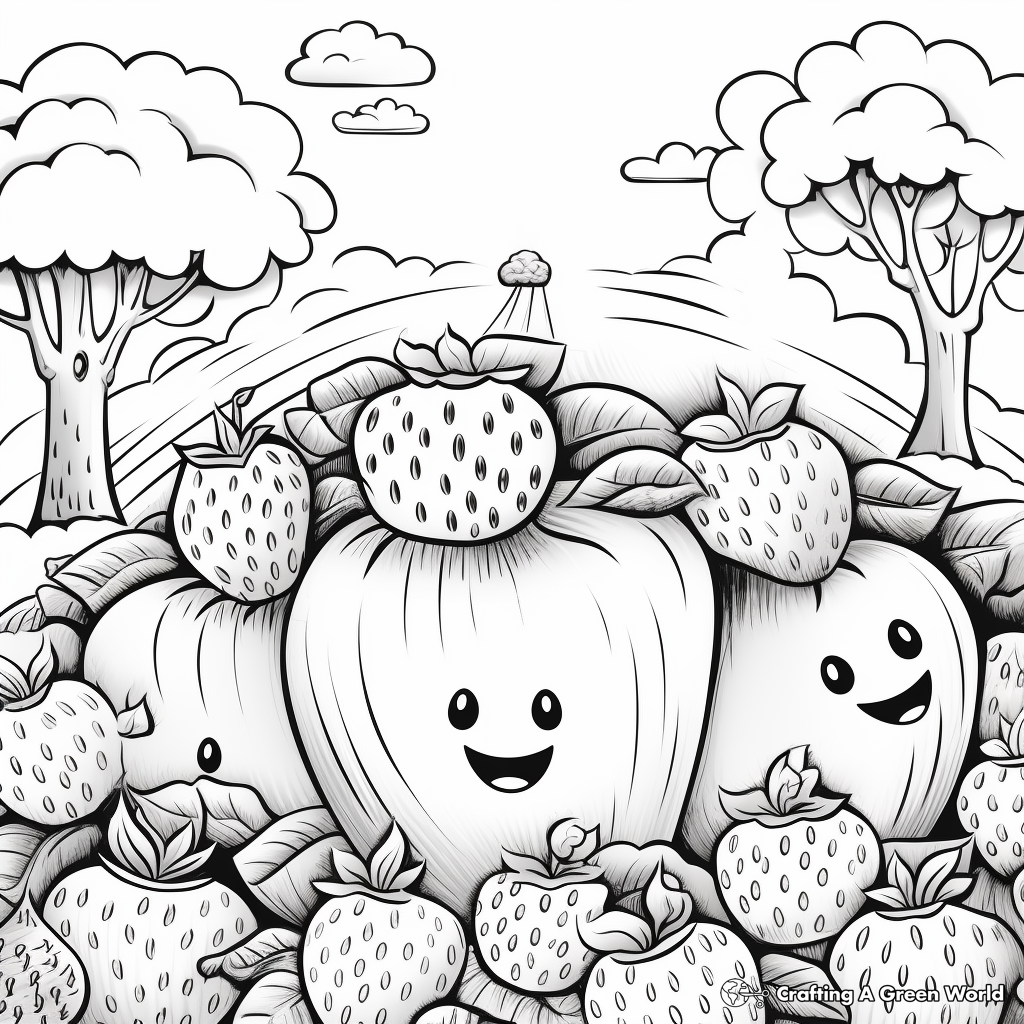 Fresh Spring Fruit: Strawberry Picking Coloring Pages 3
