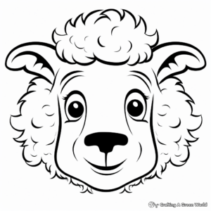 Friendly Cartoon Sheep Head Coloring Pages for Kids 1