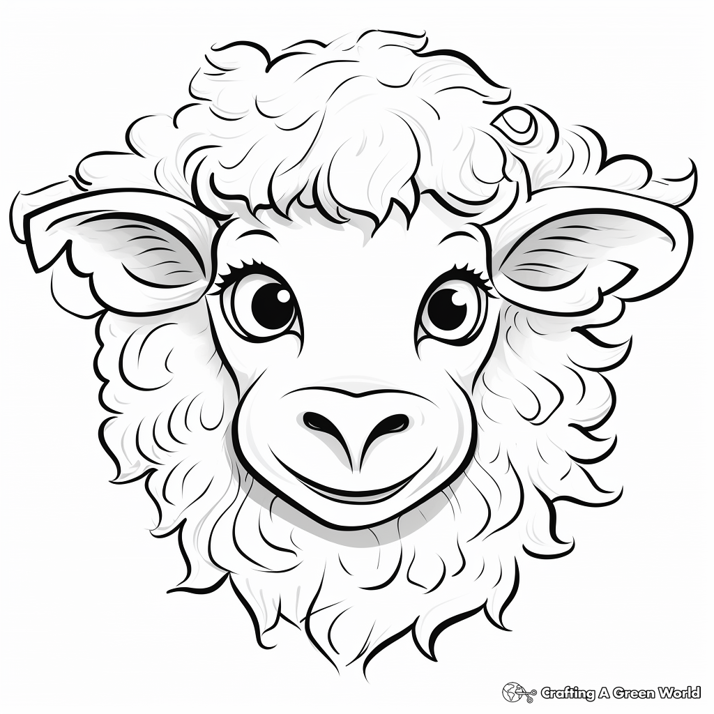 Friendly Cartoon Sheep Head Coloring Pages for Kids 3